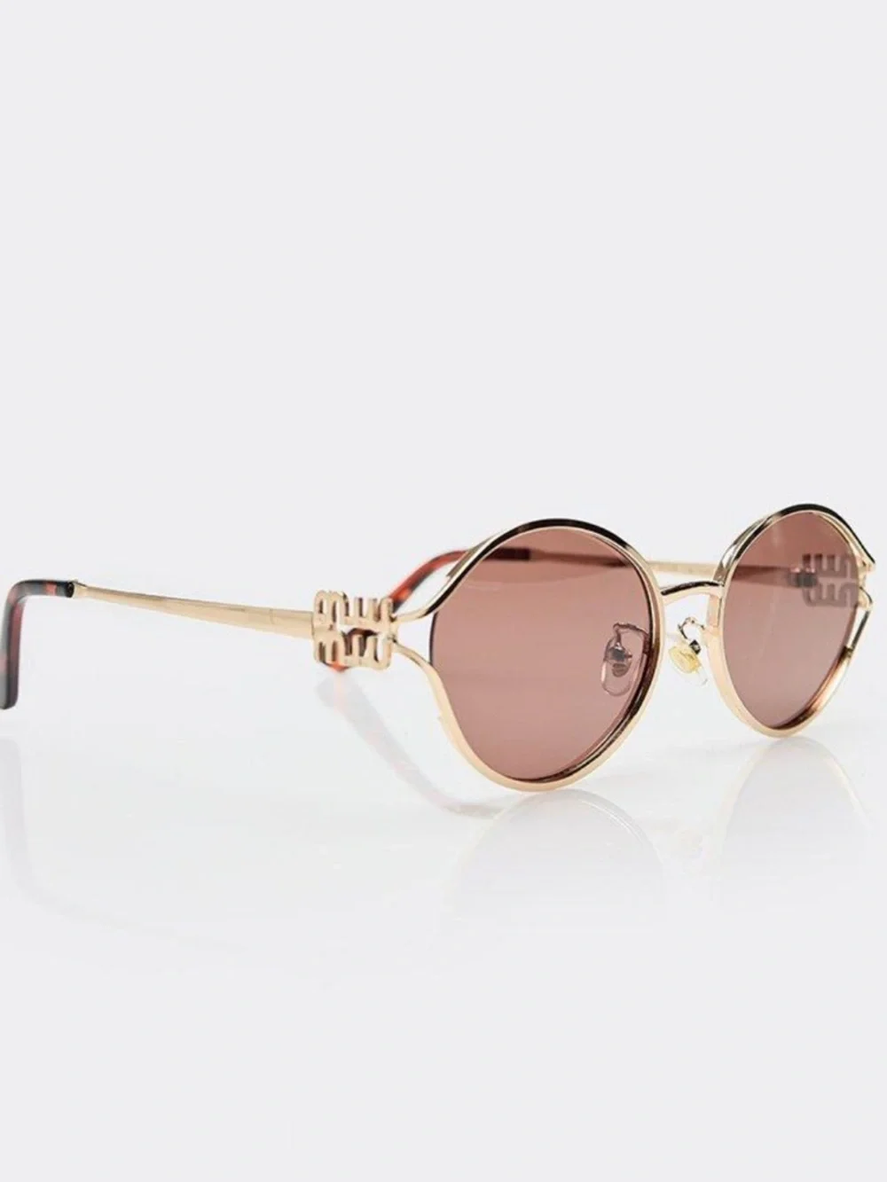 Miu Miu Gold Frame Brown Lens Round Sunglasses